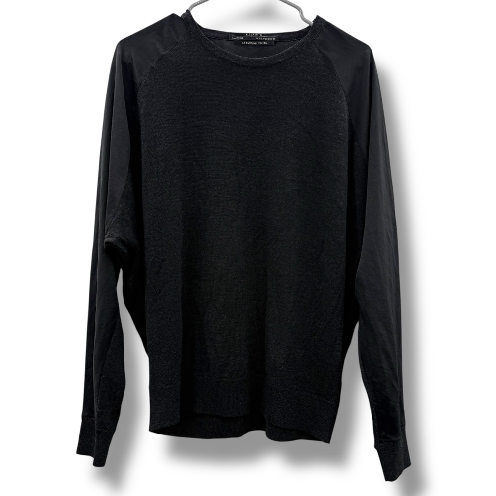 All Saints‎ Black Mixed Media Merino Wool Long Sleeve Top Sz 6